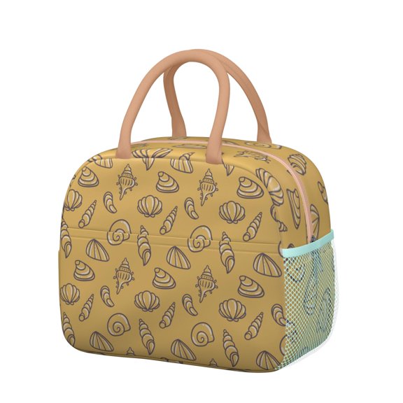 Nautical Insulated Lunch Bag - Waterproof & Splash-Proof Seashell Lunch Tote, Stylish Tropical Design with Reinforced Handles & Metal Zipper, Spacious Reusable Lunch Box for Office/School/Picnic
