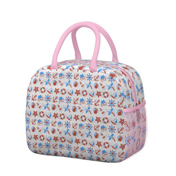 Nautical Insulated Lunch Tote for Women, Thermal Reusable Cooler Bag with Zipper Closure, Portable Design for Work, Outdoor, Beach Picnic, Coastal Sea & Anchor Inspired Lunch Bag