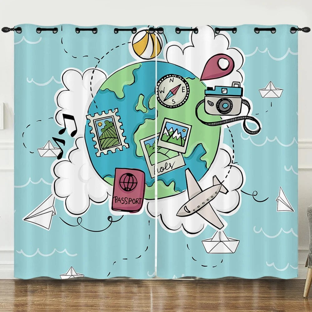 Nautical Island Map Curtains Kids Vintage Old Map Pirate Ship Window ...