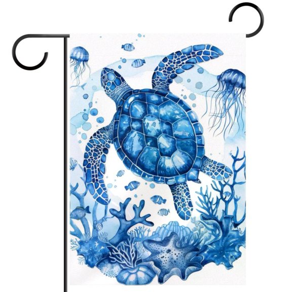 Nautical Jellyfish Turtle and Coral Garden Flag Double Sided House Flag for Outdoor Home, Personalized All Year Round Yard Decor 12 x 18 Inch