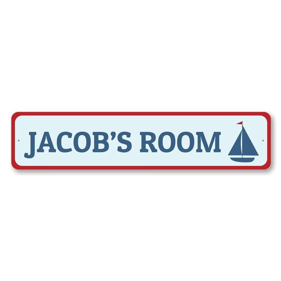 Nautical Kid Room Sign, Sailboat Child Name Bedroom Sign, Custom Boat Lover Ocean Playroom Aluminum Decor - 4x18 inches