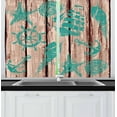 thumbnail image 1 of Nautical Kitchen Curtains, Marine Themed Composition with Ship Wheel Anchor Shells and Starfish, Two Panels Drapes with Rod Pocket Room Decor, 55" X 45", Turquoise and Brown, by Ambesonne, 1 of 1