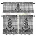 thumbnail image 1 of Nautical Kitchen Curtains Valances and Tiers Set of 3 Vintage Black Anchor Rudder Stars Grey Wood Grain Tier Curtains and Valance with Rod Pocket for Small Windows, 27.5"x24", 1 of 9