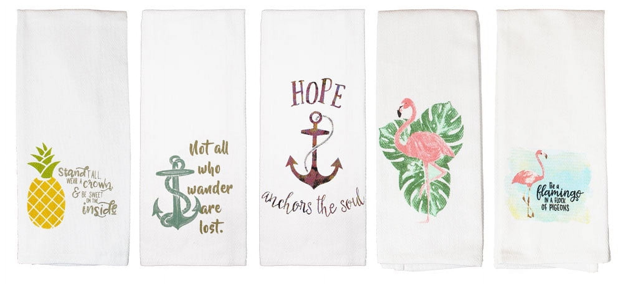Set of 4, Nautical Coastal Beach Design Kitchen Towels Dish Towels