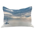 thumbnail image 1 of Nautical Knitted Quilt Pillowcover, Sailing Yacht in the Morning Time on Tranquil Seascape Cloudy Sky Peaceful Marine Image, Standard King Size Pillow Cover for Bedroom, 36" x 20", Blue, by Ambesonne, 1 of 2
