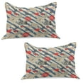 thumbnail image 1 of Nautical Knitted Quilt Pillowcover Set of 2, Sea Graphic with Grunge Distressed Diagonalms and Stripes Marine Nautical, Standard Queen Pillow Sham Bedroom, 30" x 20", Beige Red Blue, by Ambesonne, 1 of 1