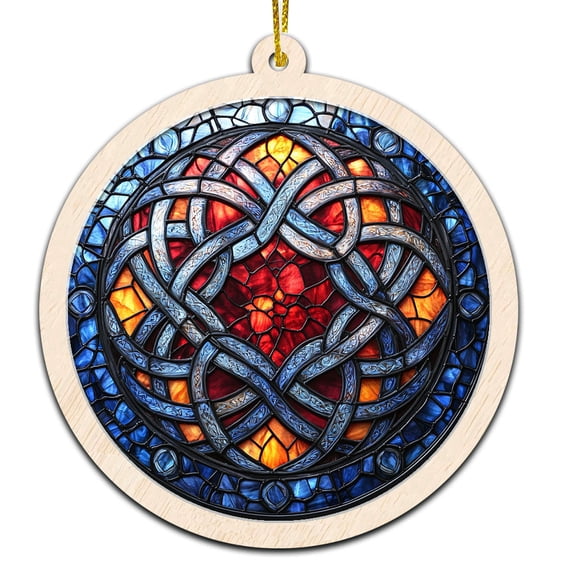 Nautical Knot Work Stained Glass Suncatcher Ornament Text Christmas 2025 Tree Decoration Gift for Family, Friends, Man & Woman
