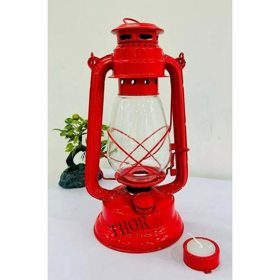 Nautical Lantern Red Candle Holder Handmade Rustic Candle Lantern Decor Coastal Table Centerpiece, Indoor Outdoor Lantern Beach Decorations for Home