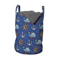 thumbnail image 1 of Nautical Laundry Bag, Childish Cartoon of Ship Sailing in the Sea Anchor and Steering Wheel Kids Nursery, Basket with Handles Drawstring Closure for Laundromats, 13" x 19", Multicolor, by Ambesonne, 1 of 4