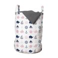 thumbnail image 1 of Nautical Laundry Bag, Childish Fish Dolphin Whale Anchor and Sailing Boats Pastel Toned Pattern, Basket with Handles Drawstring Closure for Laundromats, 13" x 19", Dark Blue Pale Pink, by Ambesonne, 1 of 4