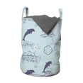 thumbnail image 1 of Nautical Laundry Bag, Continuous Waves with Seahorse Starfish and Dolphins, Hamper Basket with Handles Drawstring Closure for Laundromats, 13" x 19", Baby Blue Pale Blue, by Ambesonne, 1 of 4