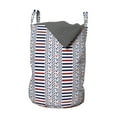 thumbnail image 1 of Nautical Laundry Bag, Marine Pattern with Stripes Anchors Rope Sailor Navy Design, Hamper Basket with Handles Drawstring Closure for Laundromats, 13" x 19", Night Blue Orange, by Ambesonne, 1 of 4