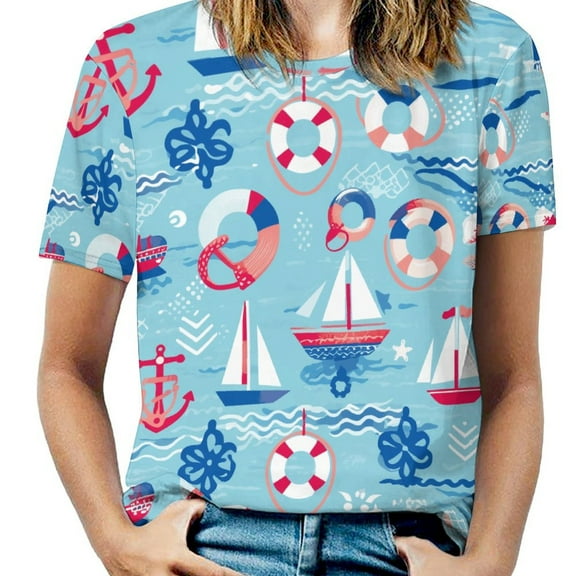 Nautical Life Print(1)-1 Women's T-Shirt Short Sleeve T Shirts Tops Tee Ladies Loose T