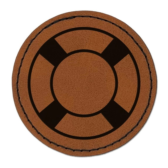 Nautical Lifesaver 2.5" Faux Leather Round Engraved Iron-On Patch - Brown
