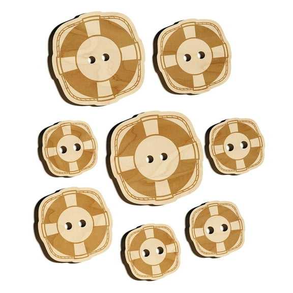 Nautical Lifesaver Buoy Preserver Wood Buttons for Crochet Knitting Sewing DIY Craft - 1.00 Inch Medium (7pcs)