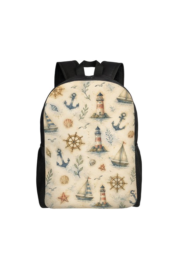 Nautical Lighthouse Anchor Backpack Full Front Print Travel Laptop Bag for Men and Women