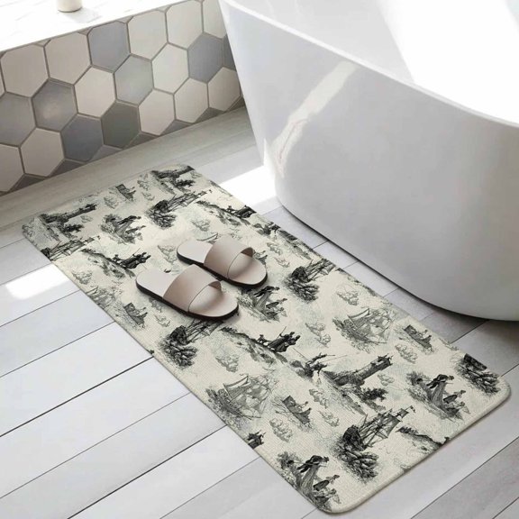 Nautical Lighthouse Bathroom Runner Rugs Non Slip Washable Absorbent Narrow Long Bath Mat Farmhouse Retro Ocean Ship Map Runner Rugs for Kitchen Hallway Bedroom Laundry Study Room 15.7"x47.2"