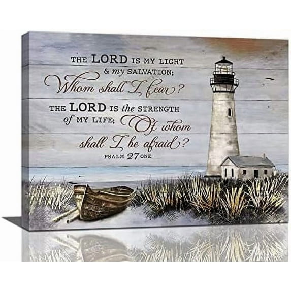 Nautical Lighthouse Bathroom Wall Art Coastal Bible Verse Scriptures Landscape Pictures Wall Decor Christian Boat Canvas Prints Framed Modern Inspirational Painting Artwork for Bedroom 16"x12"