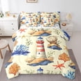 thumbnail image 1 of Nautical Lighthouse Bed in a Bag King Size Comforter Set 7 Pieces Ocean Sheet Set with Comforter,Starfish Bedding Sets,Watchtower Bed Set Watercolor Coral Room Decor, 1 of 5