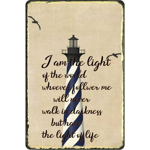 Nautical Lighthouse Bible Verses Fun Tin Sign Beach Themed Bathroom Decorations Christian Scripture Wall Art with Inspirational Quotes Coastal Decor Nautical Nursery Beach Home Decor 12x8 Inch