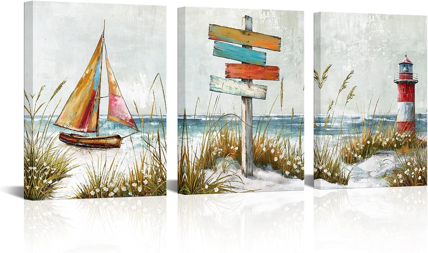 Nautical Lighthouse Canvas Wall Art Sailboat Prints on Canvas Art ...