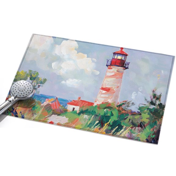Nautical Lighthouse Entryway Rug 2x3ft Washable Non Slip Bathroom Rug Indoor Floor Front Door Mat Coastal Tree Ocean House Plants Rectangle Area Rugs Carpet for Kitchen Office Dining Room Home