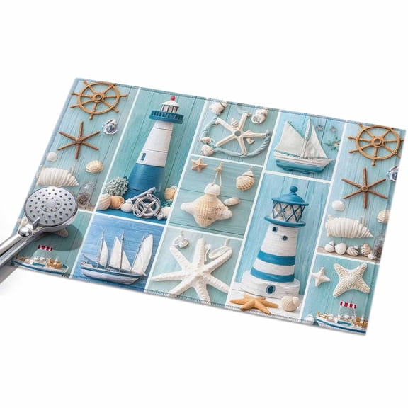 Nautical Lighthouse Entryway Rug 2x3ft Washable Non Slip Bathroom Rug Indoor Floor Front Door Mat Ocean Starfish Anchor Sailboat Shell Rectangle Area Rugs Carpet for Kitchen Office Dining Room
