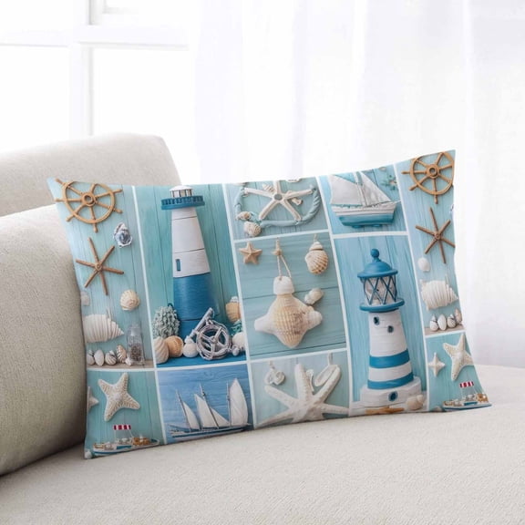Nautical Lighthouse King Size Pillow Cover,Pillowcase Protectors with Zipper,Breathable Decorative Throw Pillow Case Cover,Ocean Starfish Anchor Sailboat Shell Pillow Shams for Couch Sofa 20x36Inch