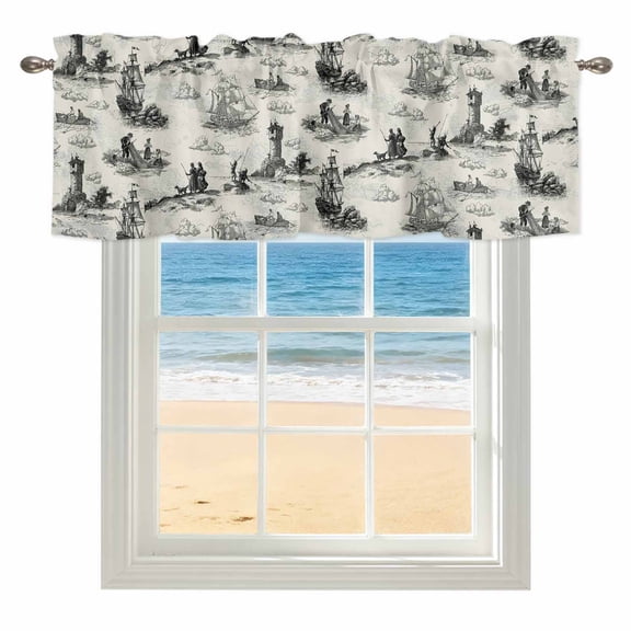 Nautical Lighthouse Kitchen Valances for Windows 54x18 Inch Kitchen Curtains Valances Rod Pocket Farmhouse Retro Ocean Ship Map Bathroom Window Valances for Window Treatment Decor