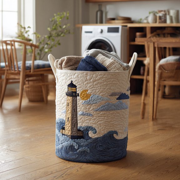 Nautical Lighthouse Quilted Laundry Basket