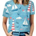 thumbnail image 1 of Nautical Lighthouse Sailboats Women's Short Sleeve T-Shirt Crew Neck Casual Summer Trendy Loose Fit Tops, 1 of 7