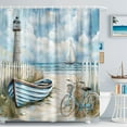 thumbnail image 1 of Nautical Lighthouse Shower Curtain Coastal Beach Decor, Seasides Sailboat Bicycle Seascape Ocean Abstract Blue Teal with Hook-36"W x 72"L (Pack of 1), 1 of 7