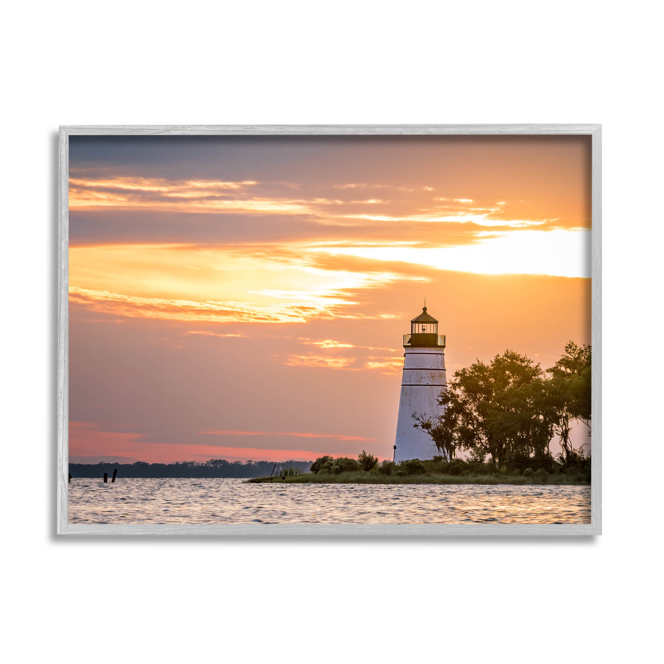 Nautical Lighthouse Sunset Horizon Coastal Photograph Gray Framed Art Print Wall Art