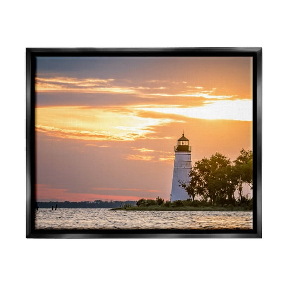 Nautical Lighthouse Sunset Horizon Coastal Photograph Jet Black Framed Art Print Wall Art