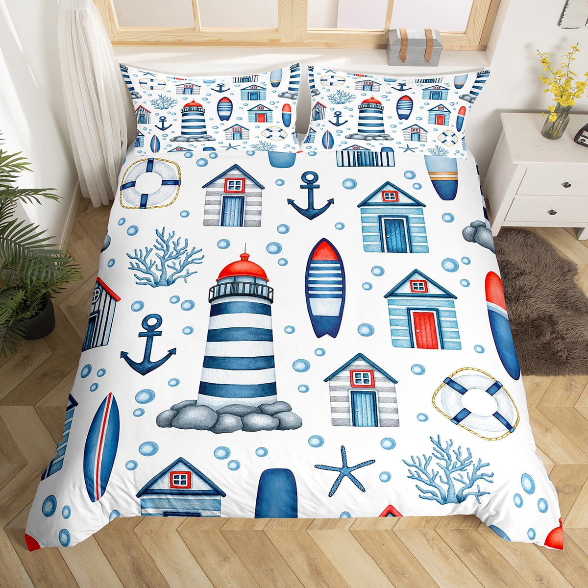 Nautical Lighthouse Twin Bedding Set for Boys,Lake House Comforter