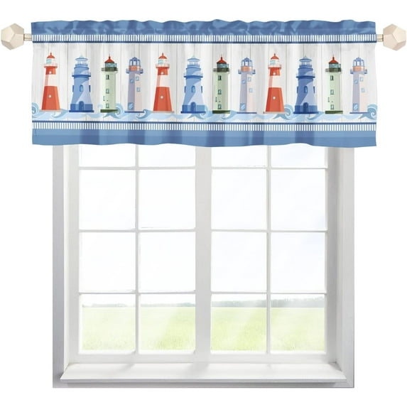 Nautical Lighthouse Valances Coastal Window Toppers Valances Rod Pocket Ocean Theme Window Treatments Curtains for Kitchen Bathroom Farmhouse 54x18 inch, 1 Panel