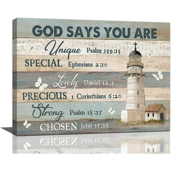 Nautical Lighthouse Wall Art Christian Cross Lighthouse Wall Decor God Says You Are Quotes Pictures Painting Print Framed Artwork for Bathroom Bedroom Living Room Office 12"x16"