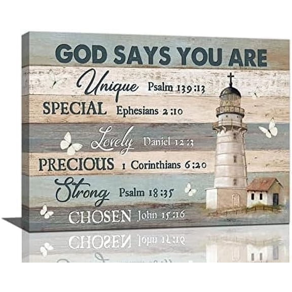 Nautical Lighthouse Wall Art Christian Cross Lighthouse Wall Decor God Says You Are Quotes Pictures Painting Print Framed Artwork for Bathroom Bedroom Living Room Office 12"x16"
