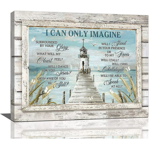 Nautical Lighthouse Wall Art Christian Cross Wall Decor I Can Only Imagine Quotes Picture Canvas Prints Motivational Framed Artwork for Home Living Room Bedroom Bathroom20 x16