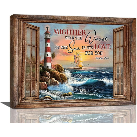 Nautical Lighthouse Wall Art Coastal Ocean Lighthouse Pictures Wall Decor Inspirational Canvas Print Vintage Painting Framed Modern Home Artwork For Bathroom Bedroom Kitchen Office 16"x12"