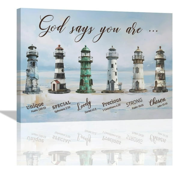Nautical Lighthouse Wall Art Farmhouse Beach Lighthouse Wall Decor Rustic God Says You Are Quotes Canvas Print Painting Artwork Home Decorations for Bedroom Living Room Bathroom Kitchen 16"x12"