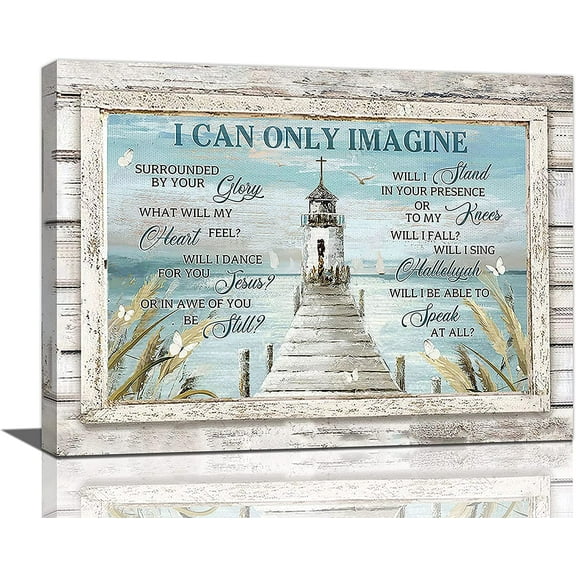 Nautical Lighthouse Wall Art Scripture Christian Cross Wall Decor I Can Only Imagine Quotes Picture Canvas Prints Motivational Framed Artwork for Home Living Room Bedroom Bathroom16 x12