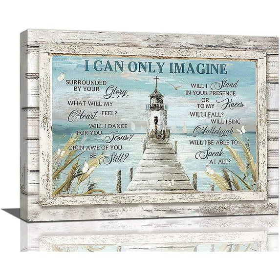 Nautical Lighthouse Wall Art Scripture Christian Cross Wall Decor I Can Only Imagine Quotes Picture Canvas Prints Motivational Framed Artwork for Home Living Room Bedroom Bathroom16 x12