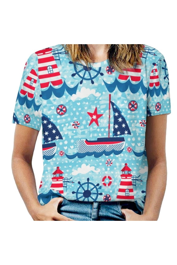 Nautical Lighthouses Boats T Shirts Basic T-Shirt Short Sleeve Ladies Tee Shirt Summer Graphic Clothing