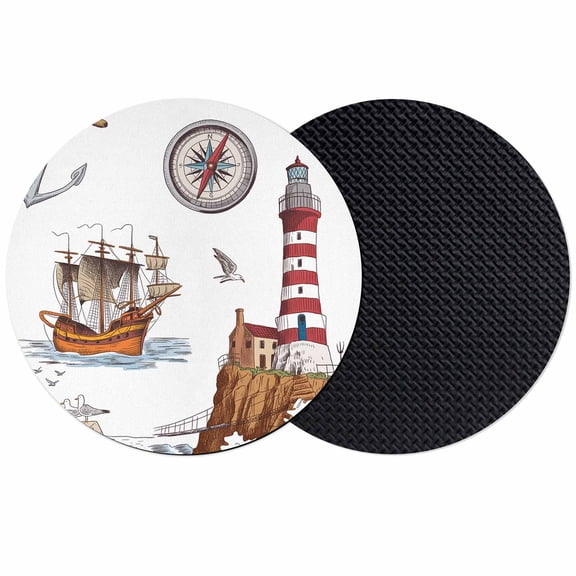 Nautical Lighthouses Coasters Set of 2, Absorbent Coasters for Drinks, Ocean Ship Anchors Seashells Birds Coaster for Desk Coffee Table Protection, Home Decor House Warming Gifts 4"