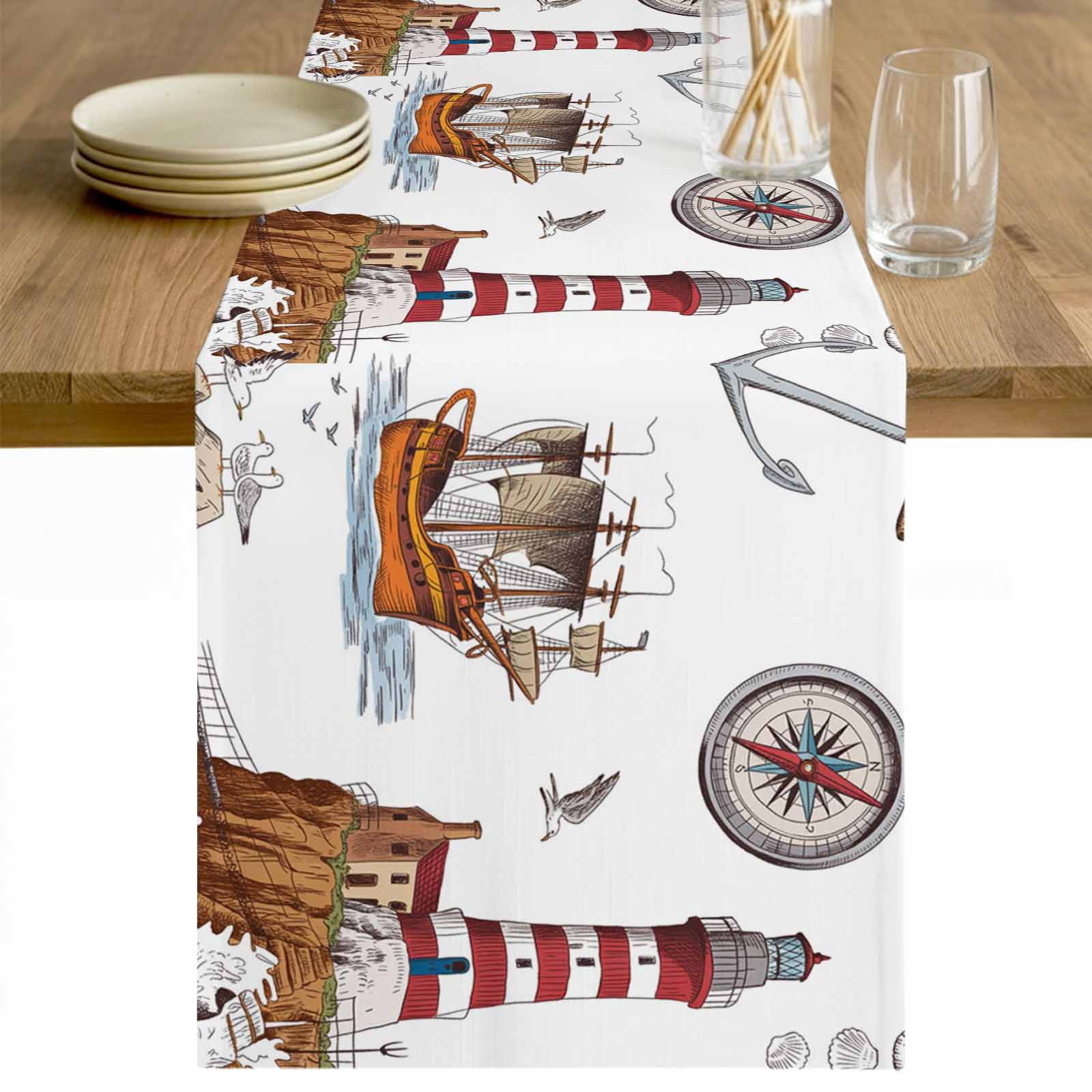 View of Nautical Lighthouses Table Runner 70 Inches Long Farmhouse Dress ...