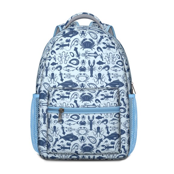 Nautical Lobster Seafood Lunch Bag with Coastal Starfish Marine Ocean Tropical Beach Vintage Red Blue Sea Life Design