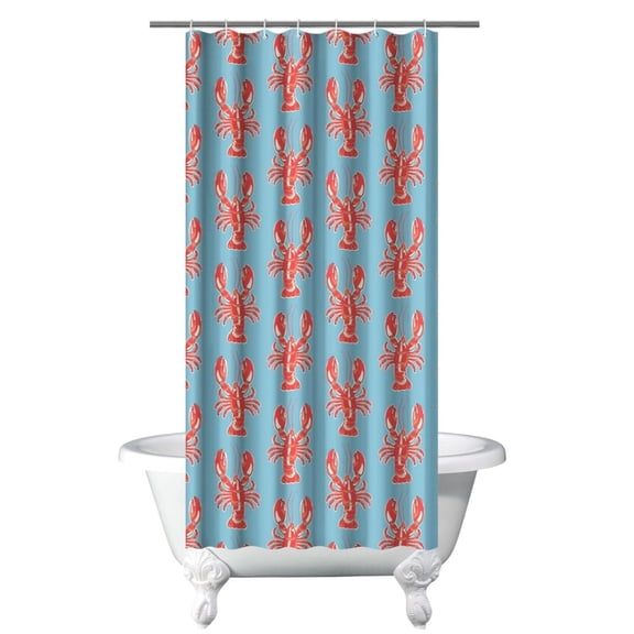 Nautical Lobster Seafood Shower Curtain with Coastal Cute Lobster Crustacean Print, Marine Ocean Sea Life Red Blue Vintage Tropical Beach Design, Waterproof Fabric Curtain with Hooks