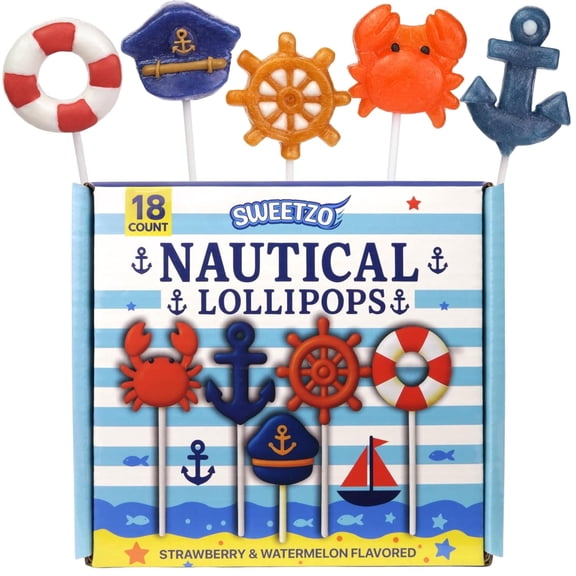 Ocean Themed Lollipops, Beach Party Candy Favors, 18 Count, 7.62 Ounce Box