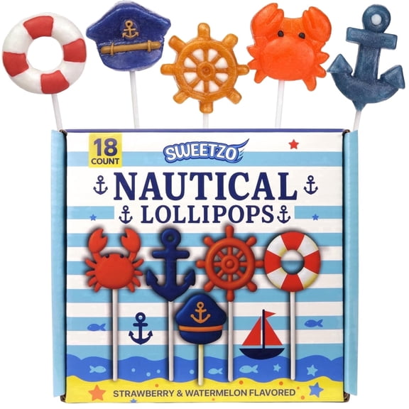 Nautical Lollipops, Beach Party Favors, Ocean Theme Candy, 18 Count, 7.62 Ounce Box